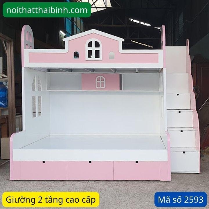 Giường 2 tầng trẻ em màu hồng MS 2593 - Ảnh 3