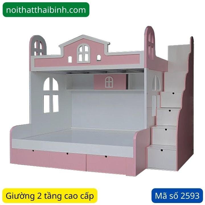 Giường 2 tầng trẻ em màu hồng MS 2593