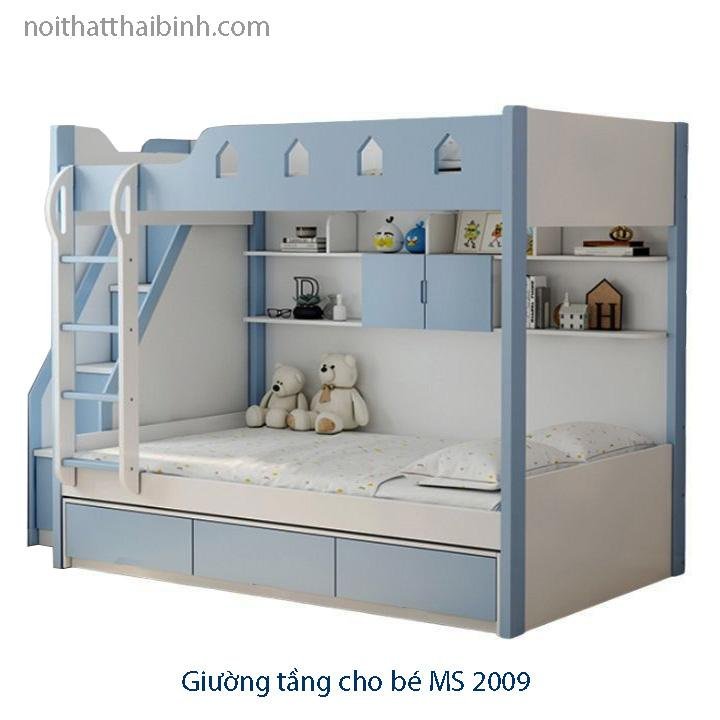 Giường tầng cho bé màu xanh MS 2009