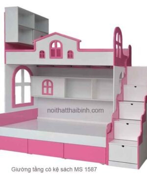 Giường tầng có kệ sách MS 1587 Giá bán= 19,000,000đ giảm còn= 16,000,000đ