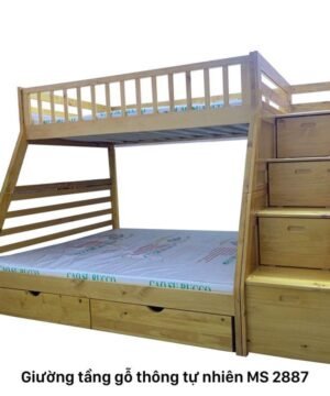 Giường tầng gỗ tự nhiên đẹp MS 2887