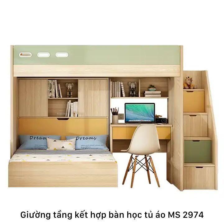 Giường tầng kết hợp tủ quần áo và bàn học MS 2974