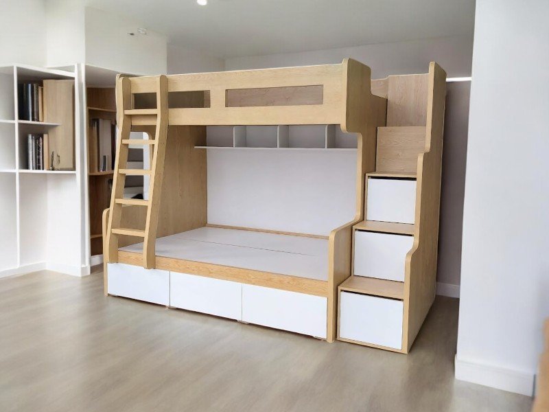 Bí quyết sắp xếp đồ đạc dưới chân cầu thang giường tầng