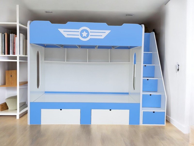 Cách kết hợp giường tầng với kệ sách sáng tạo