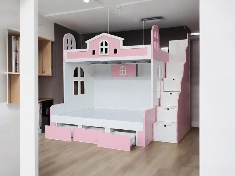 Cách kết hợp giường tầng với kệ sách sáng tạo