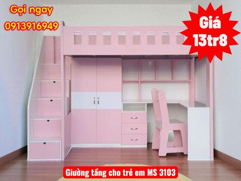 Giường 2 tầng kết hợp bàn học