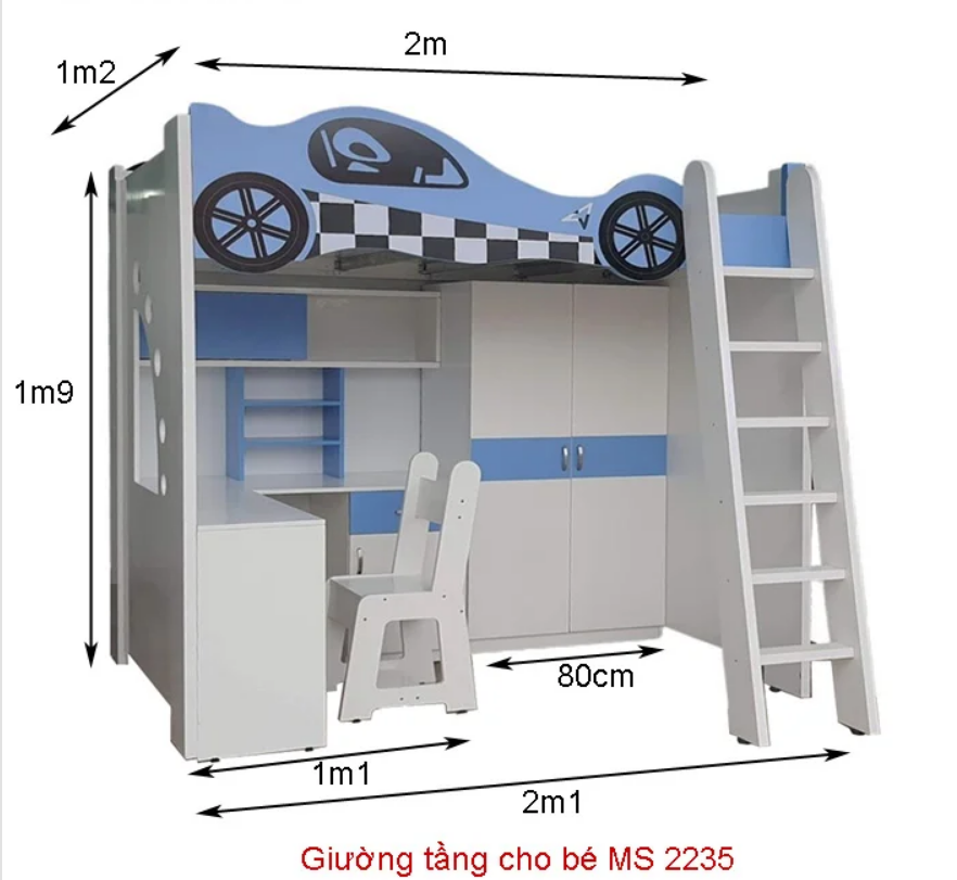 Giường Tầng Có Bàn Học Và Tủ Áo