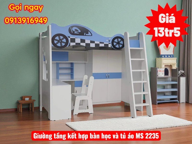 Giường Tầng Có Bàn Học Và Tủ Áo
