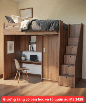 Giường tầng có bàn học và tủ quần áo MS 3428