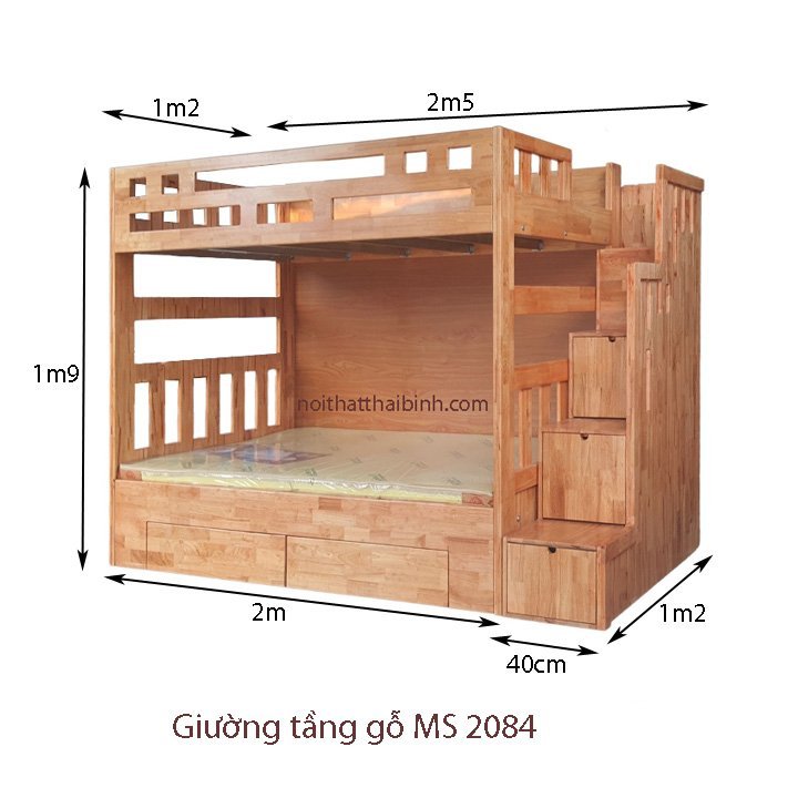 Giường tầng gỗ đẹp MS 2084 - Ảnh 3