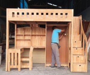 Giường tầng gỗ kết hợp tủ quần áo