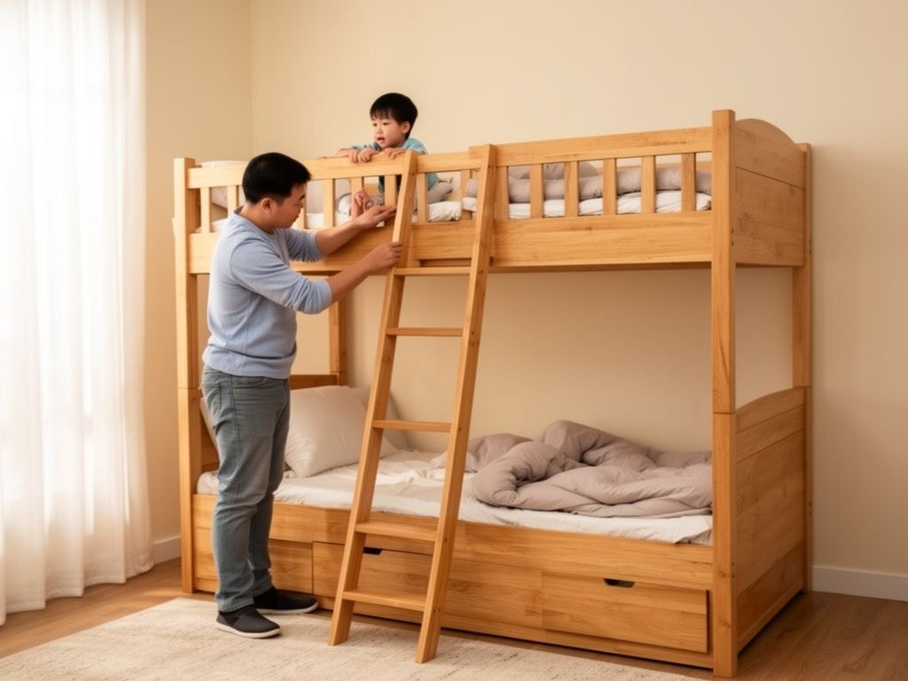 Giường tầng gỗ sồi nhập khẩu tốt - hình 4