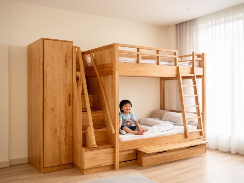 10 mẫu giường tầng có cầu thang tủ quần áo - hình 1