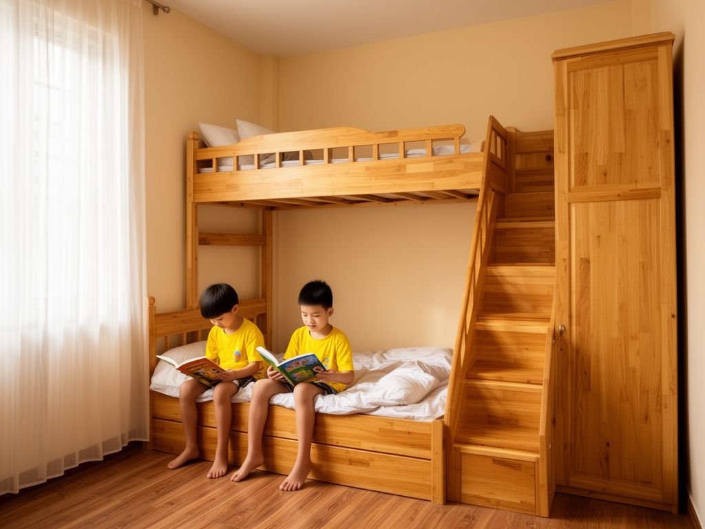 10 mẫu giường tầng có cầu thang tủ quần áo - hình 3