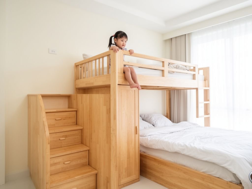 10 mẫu giường tầng có cầu thang tủ quần áo - hình 4