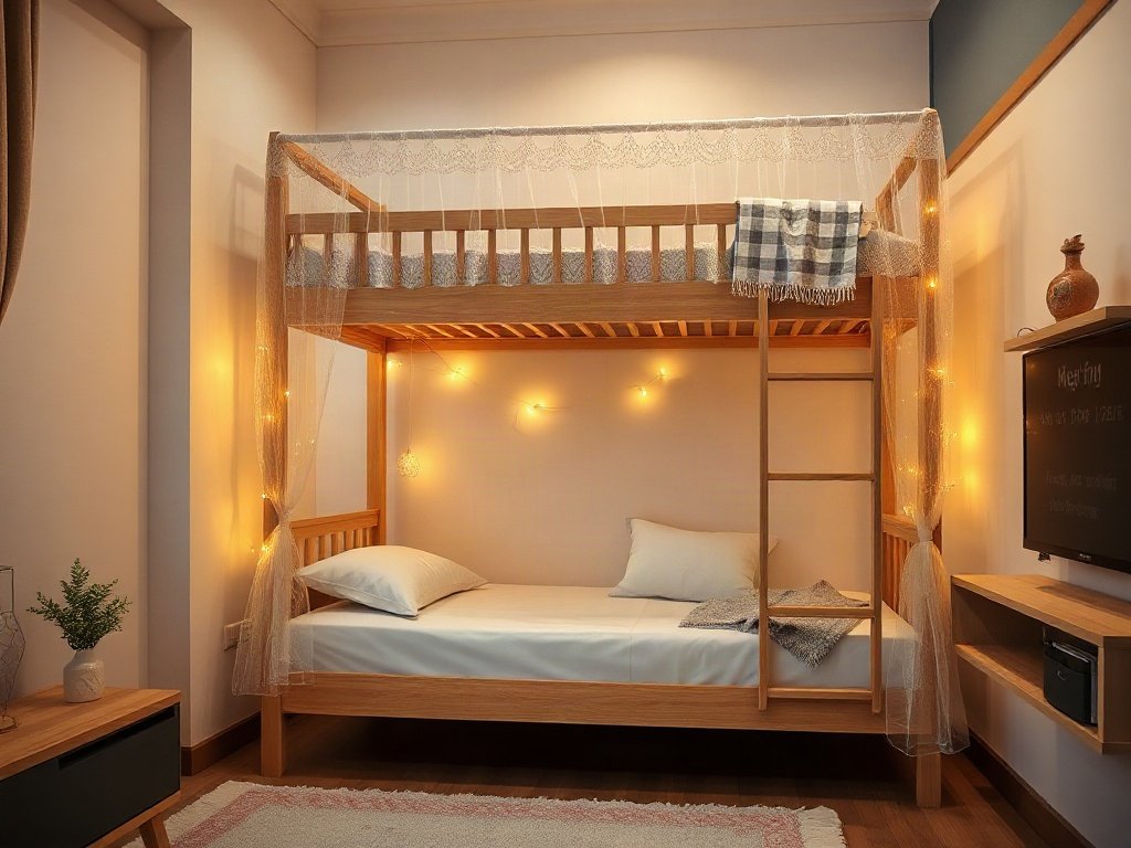 Giường tầng cho bé gái có màn - hình 2