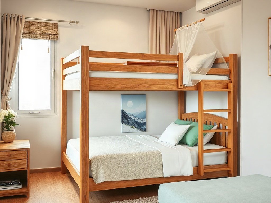 Giường tầng gỗ thông giá rẻ - hình 3
