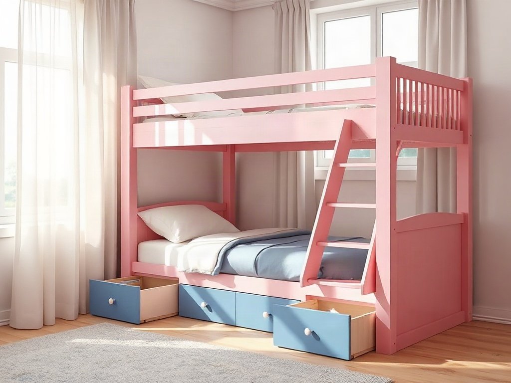 Giường tầng cho bé gái có hộc kéo - hình 1