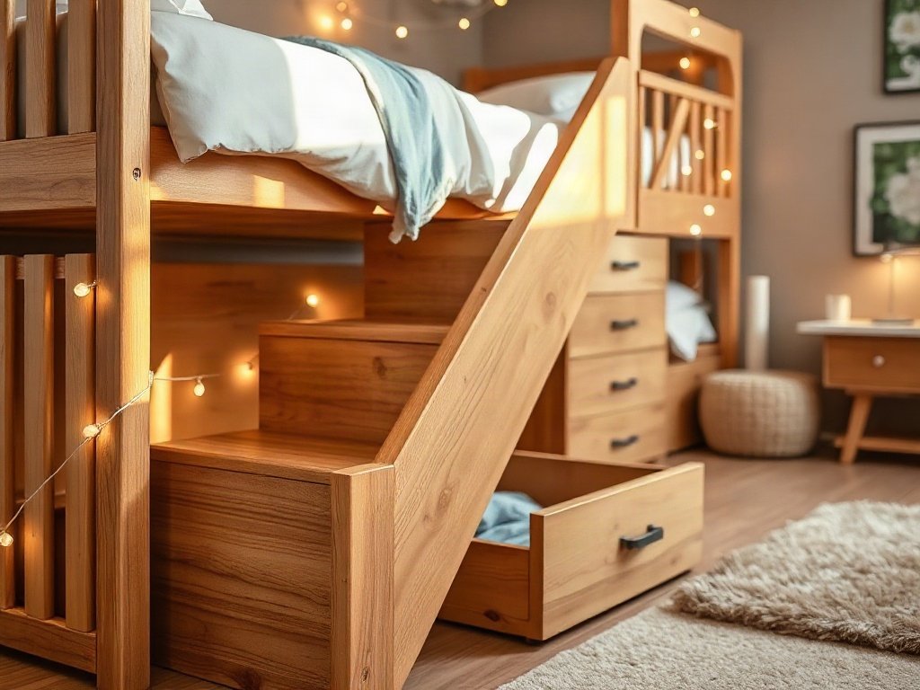 Giường tầng cho bé gái có hộc kéo - hình 2