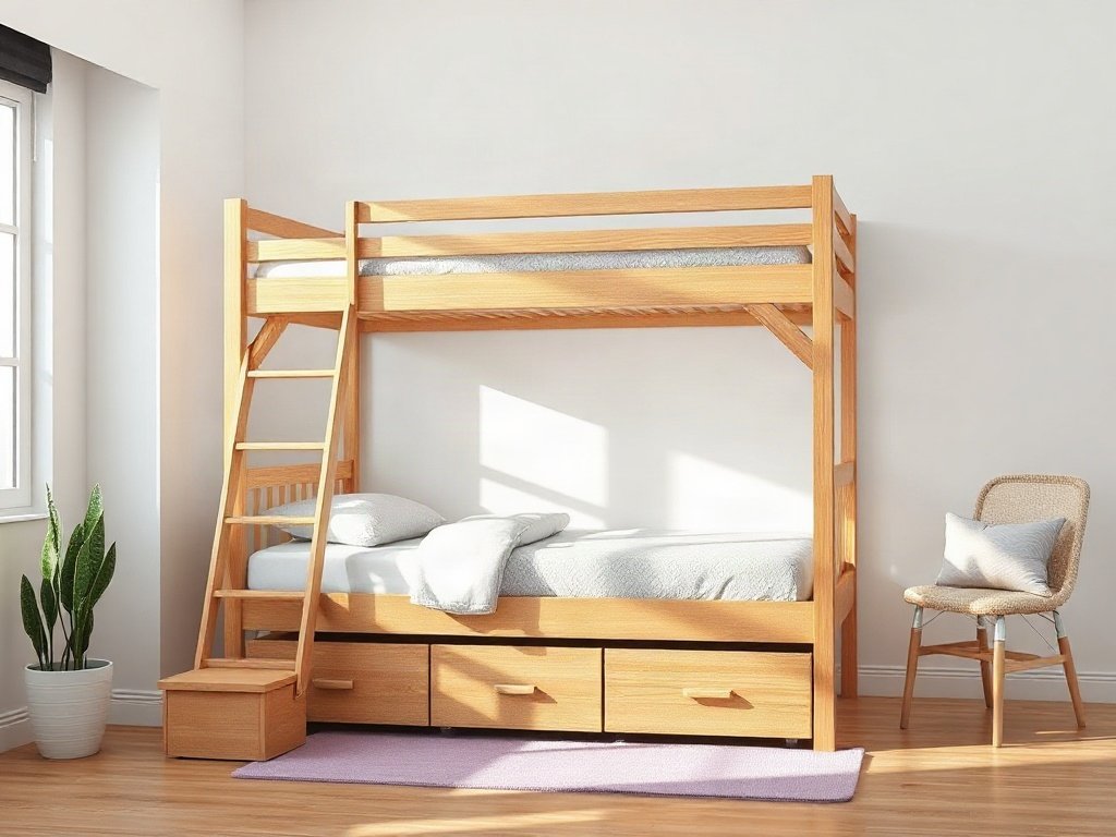 Giường tầng cho bé gái có hộc kéo - hình 3
