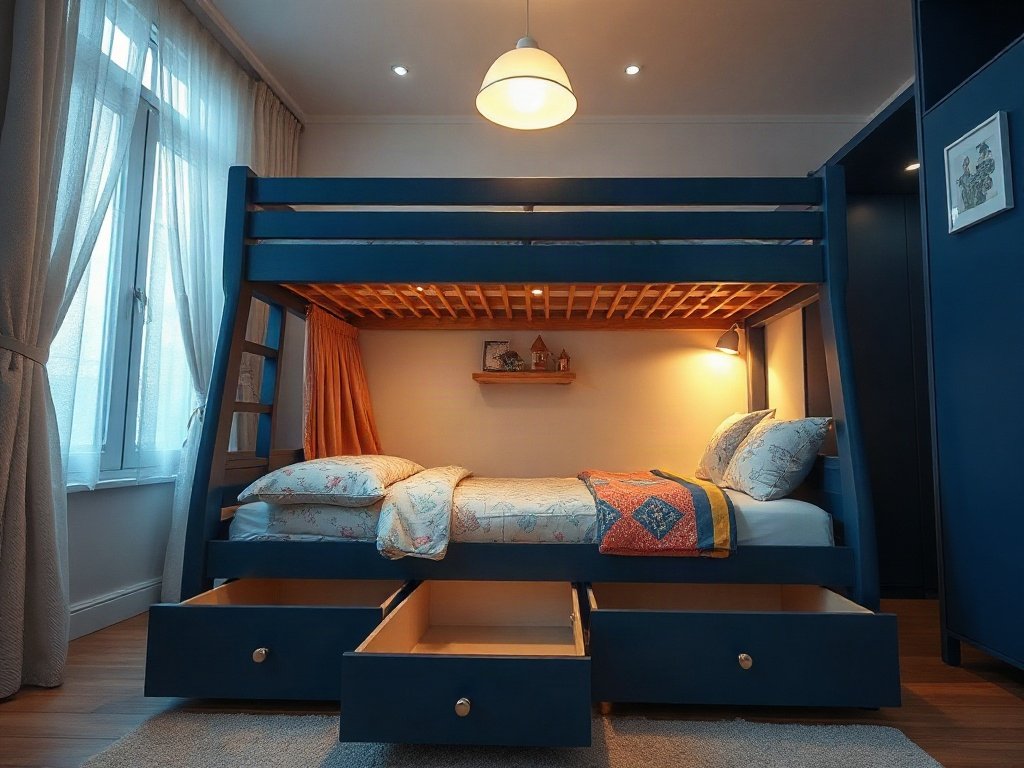 Giường tầng cho bé gái có hộc kéo - hình 4