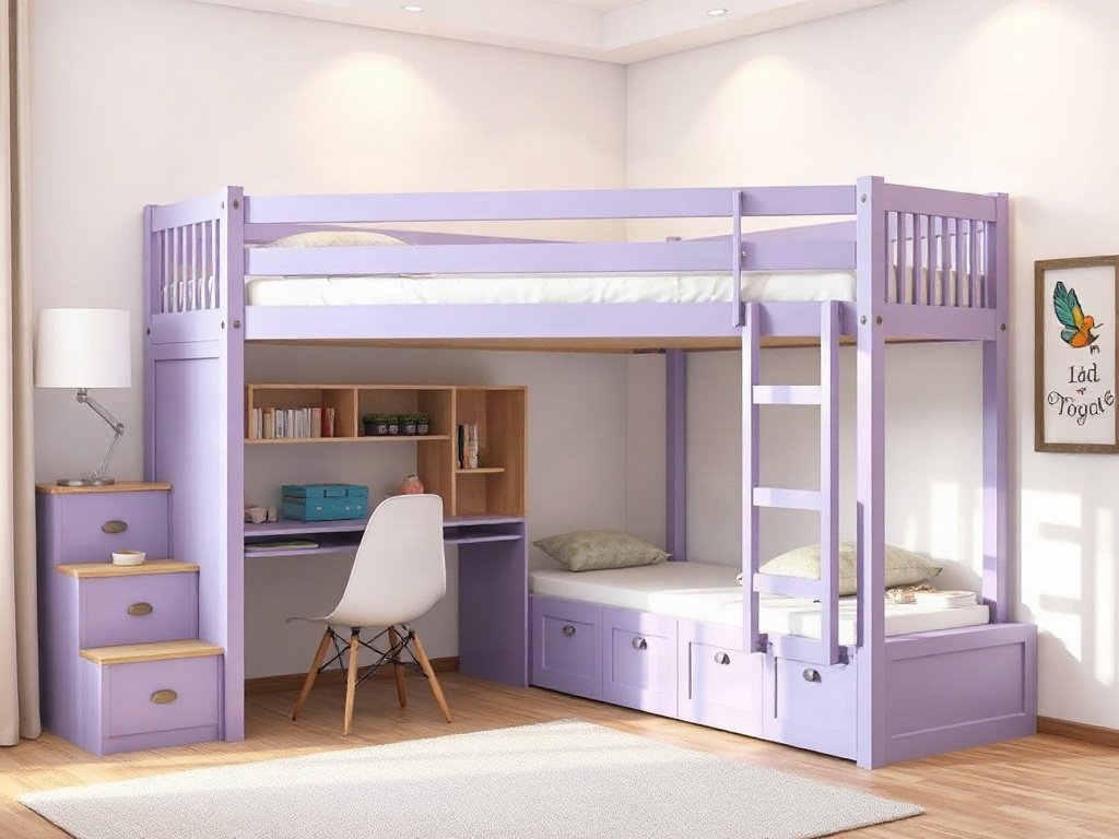 Giường tầng cho bé gái màu tím - hình 2
