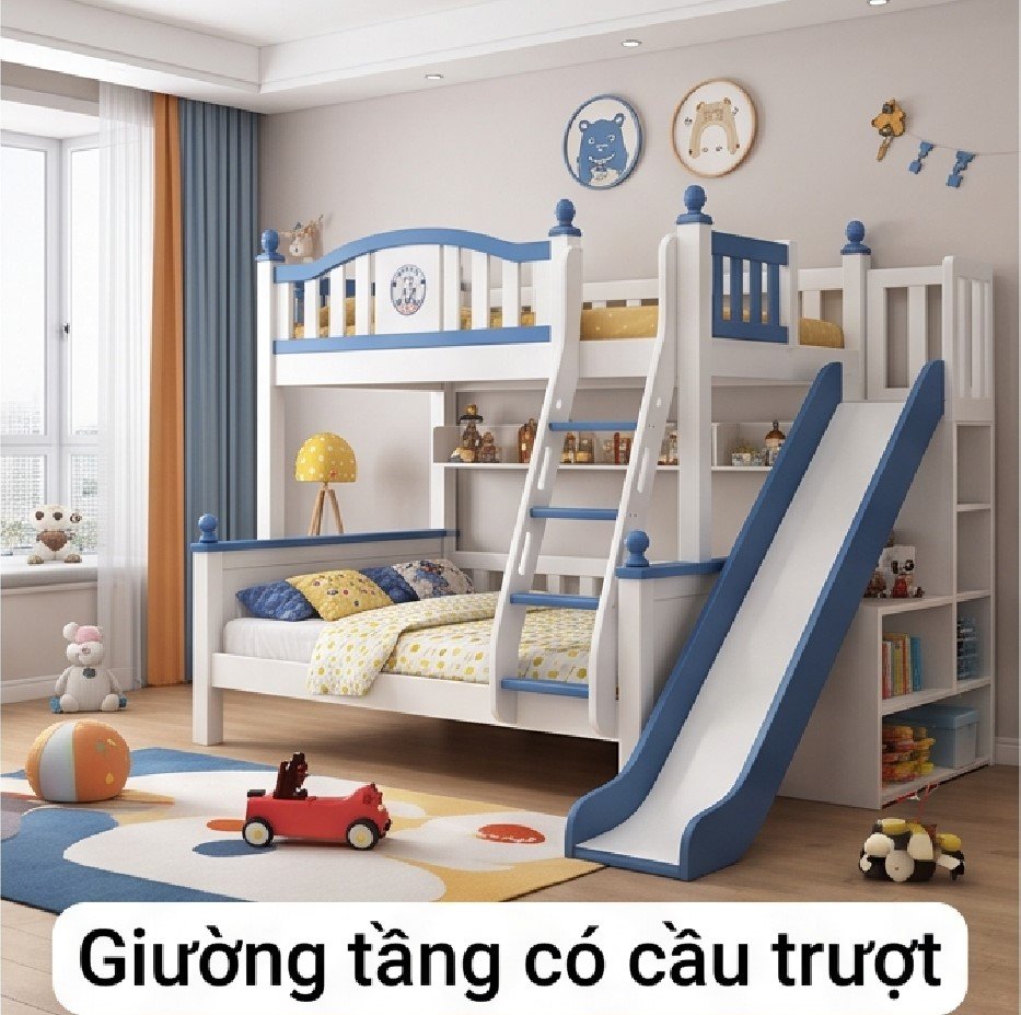 Giường tầng trẻ em có cầu trượt vui chơi năng động
