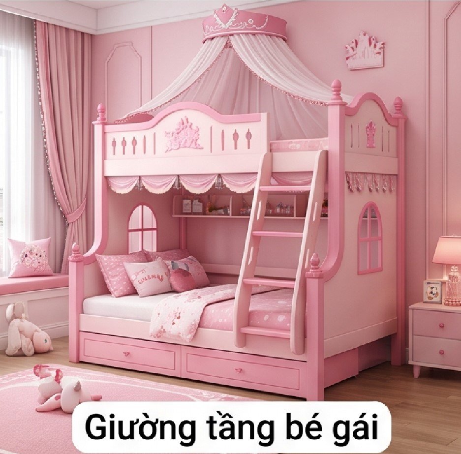 Giường tầng trẻ em phong cách công chúa cho bé gái