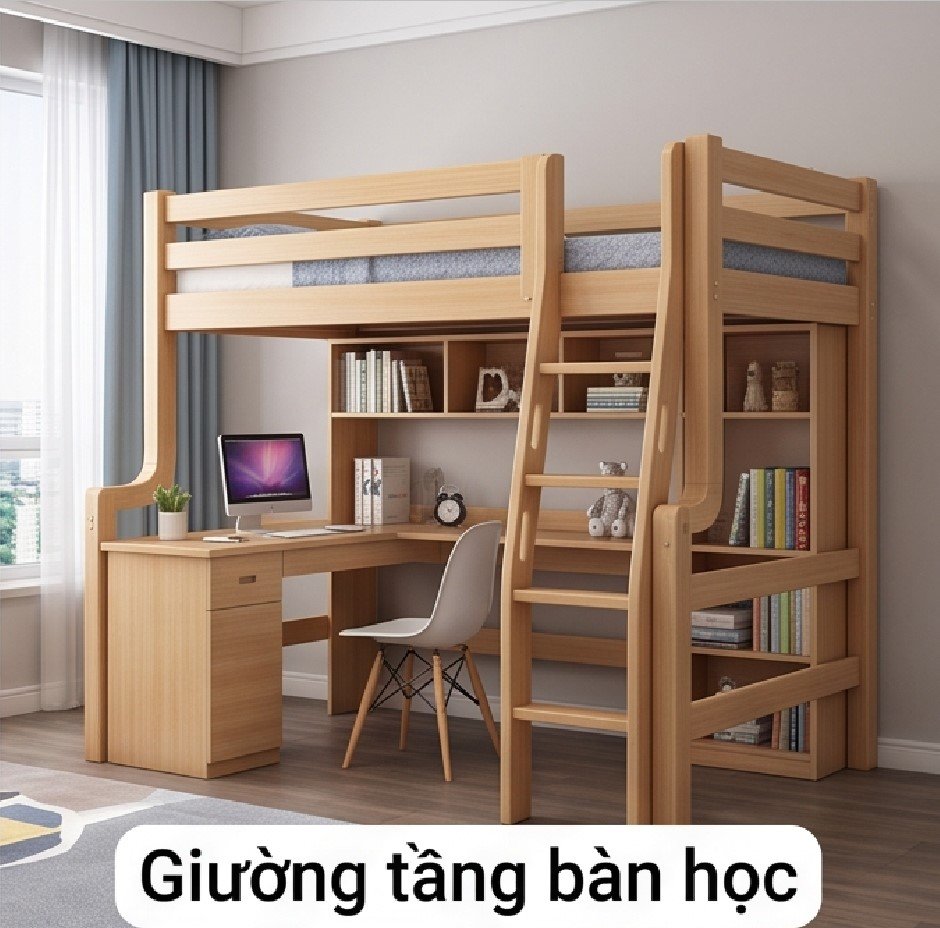 Giường tầng trẻ em thông minh tích hợp bàn học