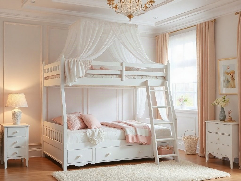 Giường tầng cho bé gái màu trắng - hình 5